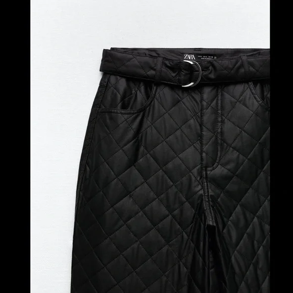 Zara Black Faux Leather Quilted Detail High Waisted Pants Sizes XS,S & M - Picture 5 of 8